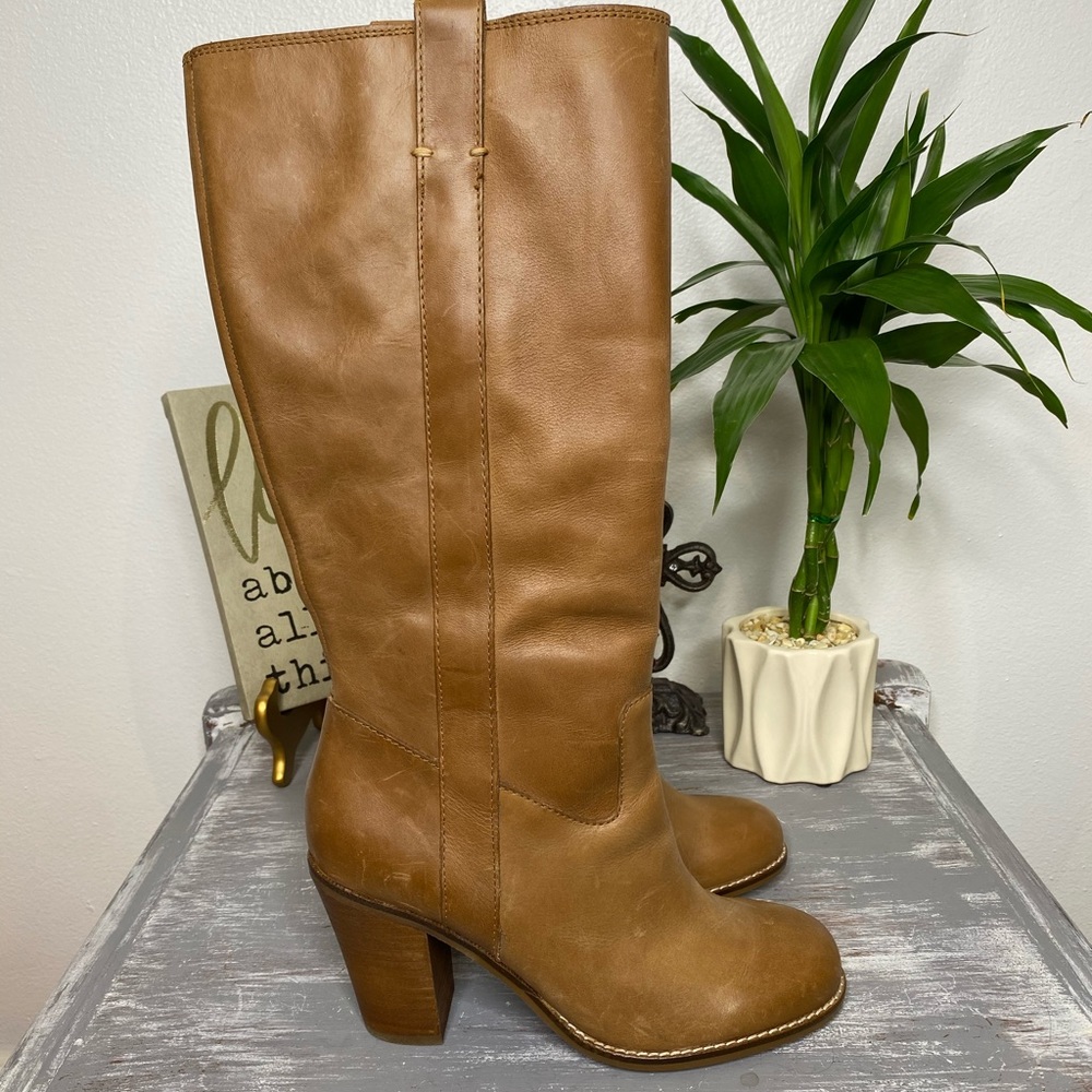 Lucky Brand Maidie tan brown leather knee high smoothed out boots Size 8M - Picture 6 of 8
